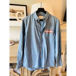 Solid‎ & Striped Button Down Shirt Womens Blue Medium Long Sleeve Chambray (T1)